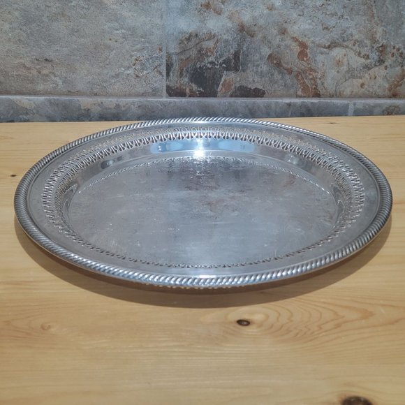 VTG International Silver Round Metal Platter Chased Reticulated Detail - Picture 12 of 13